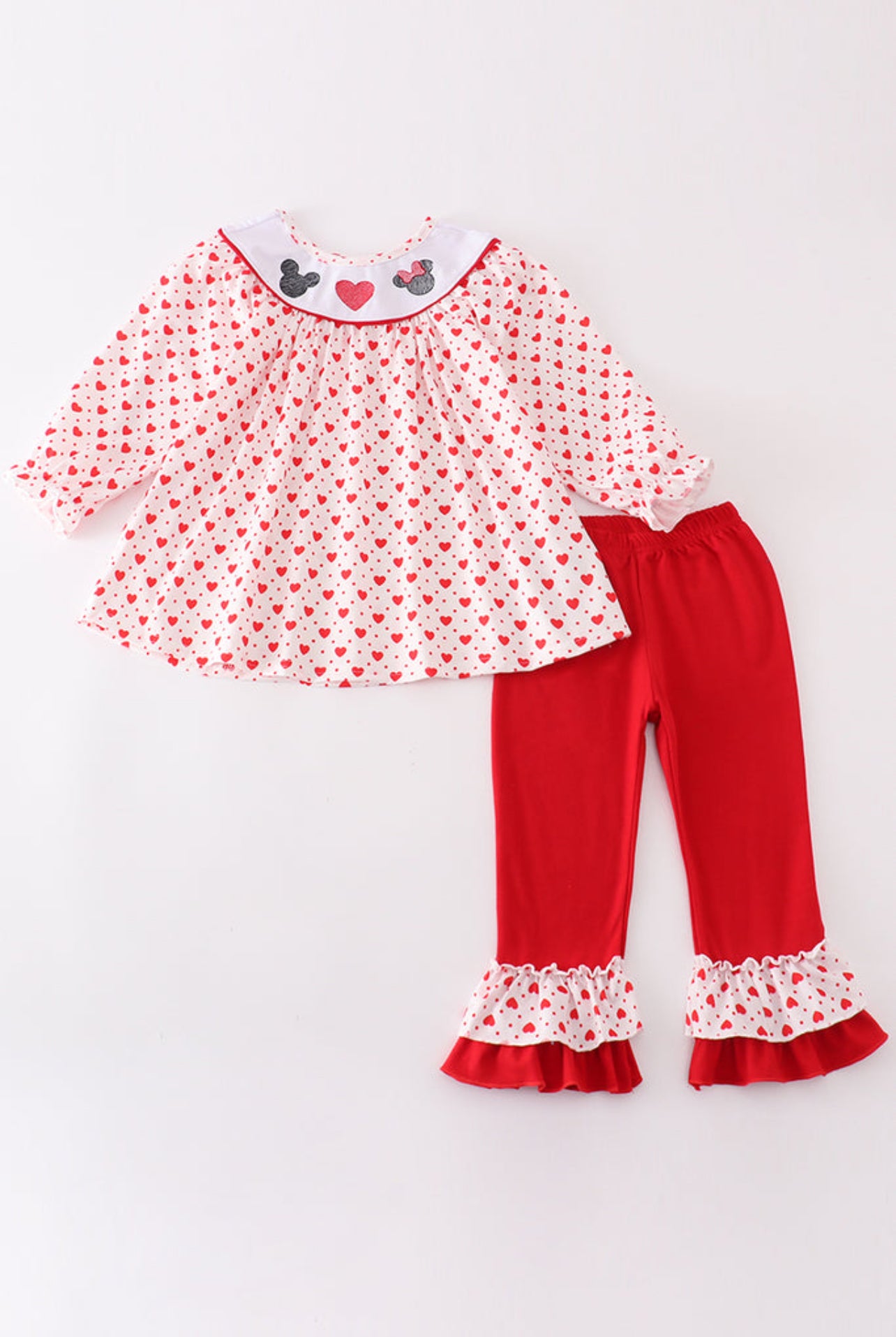 Embroidered Character Ruffle Heart Pant Set