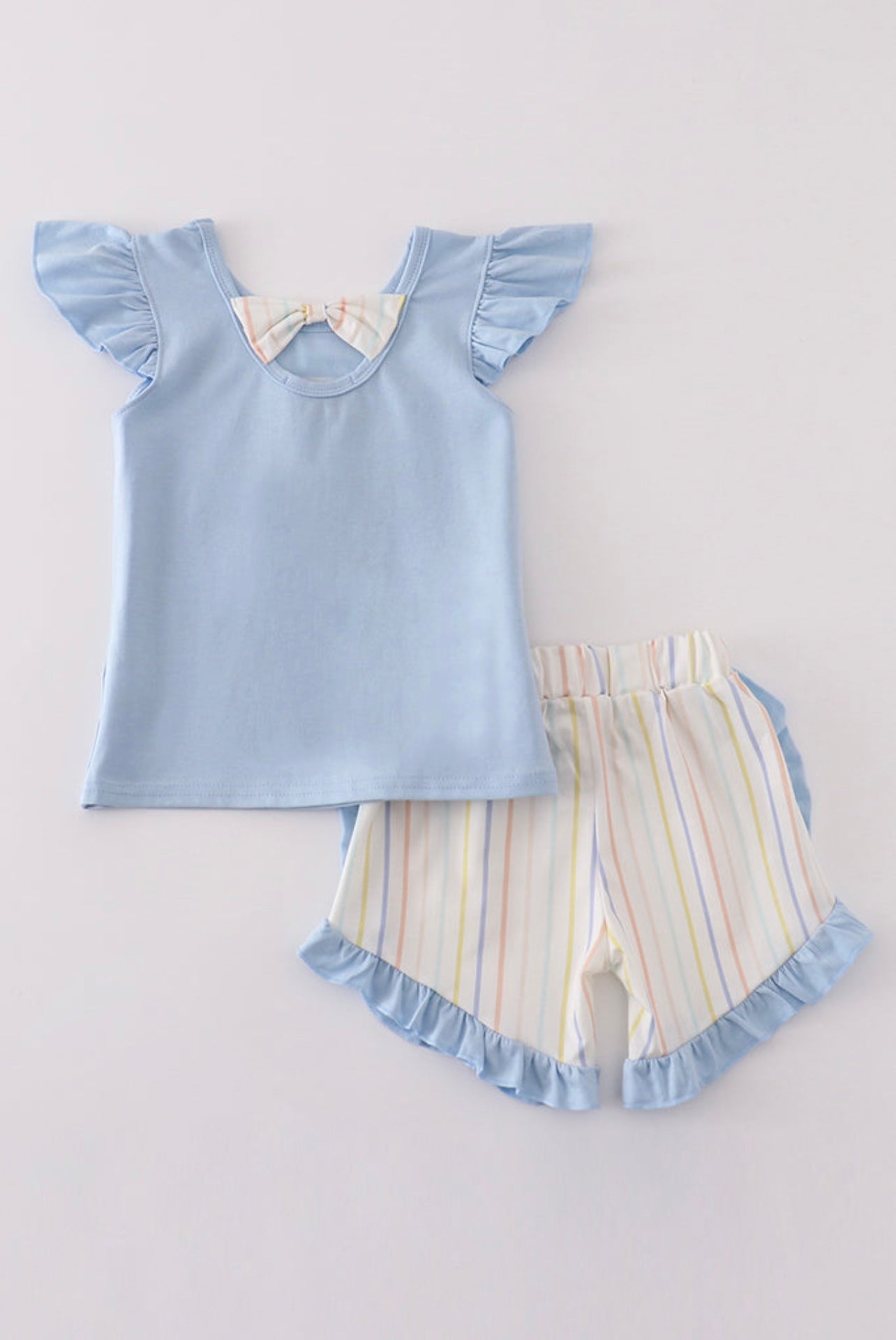 Toddler Girls “You Are My Sunshine” Top & Striped Ruffle Shorts Set – 2 Piece Outfit