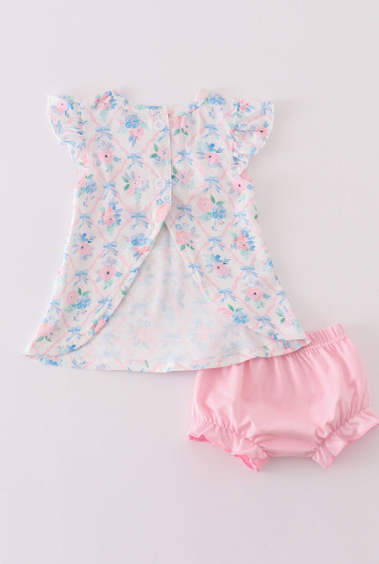 Baby Girl Pink Floral Flutter Sleeve Top & Bloomers Set – 2 Piece Outfit
