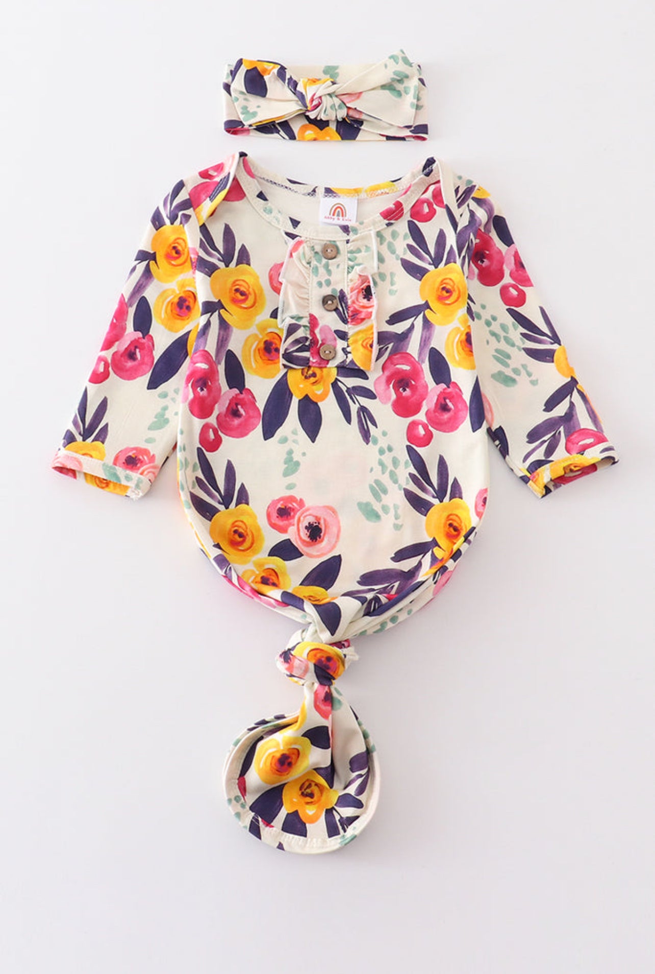 Bold Blossoms – Floral Baby Gown & Headband Set