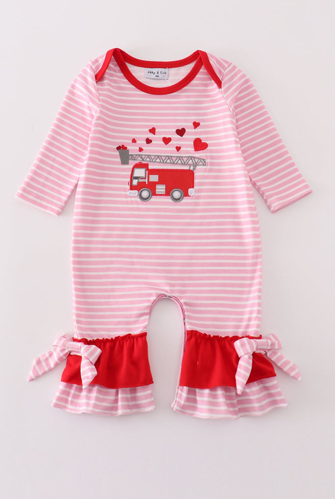Valentine’s Firetruck Ruffle Infant Girl Romper