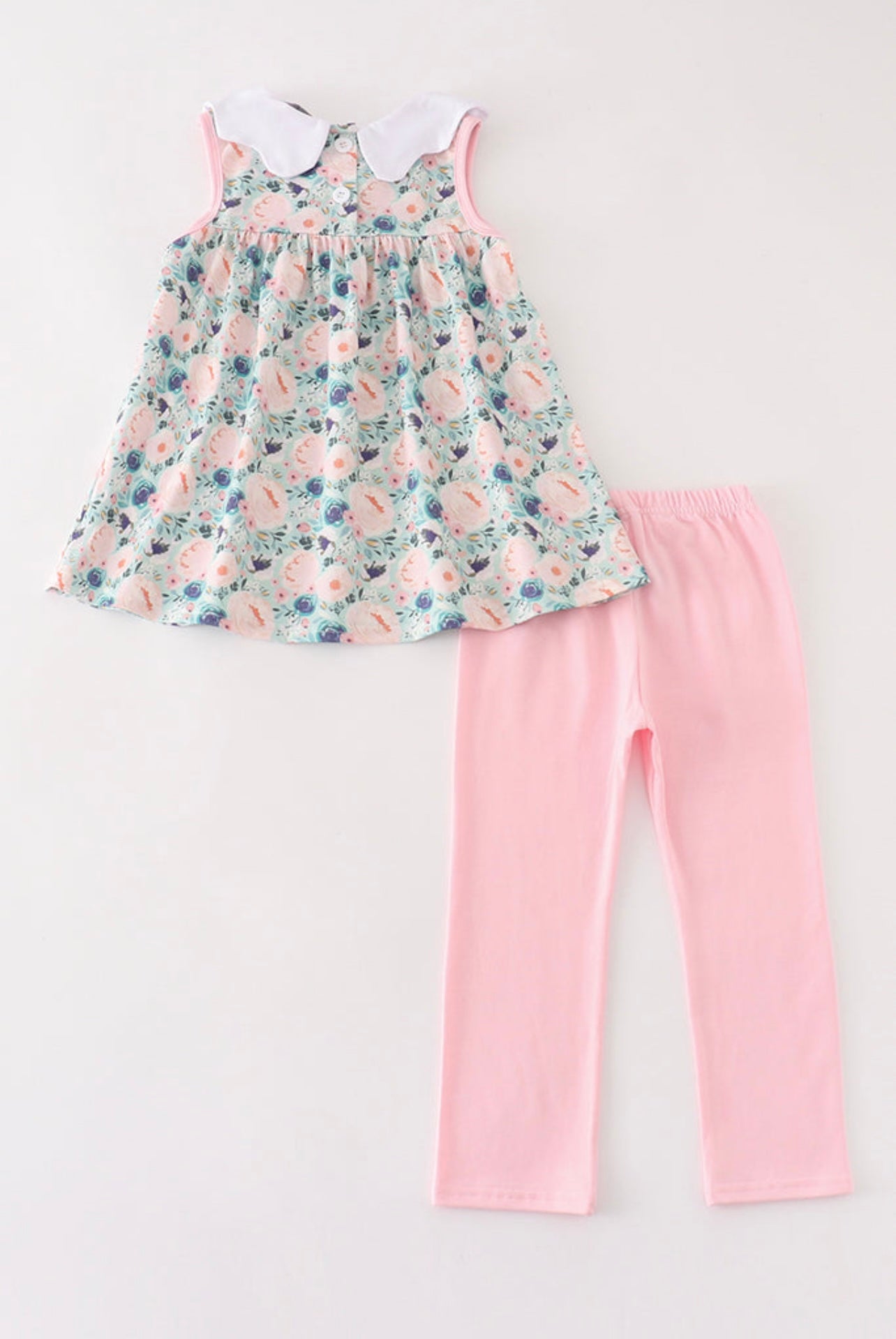 Toddler Girls Floral Tunic Top with Pink Leggings – 2 Piece Outfit Set