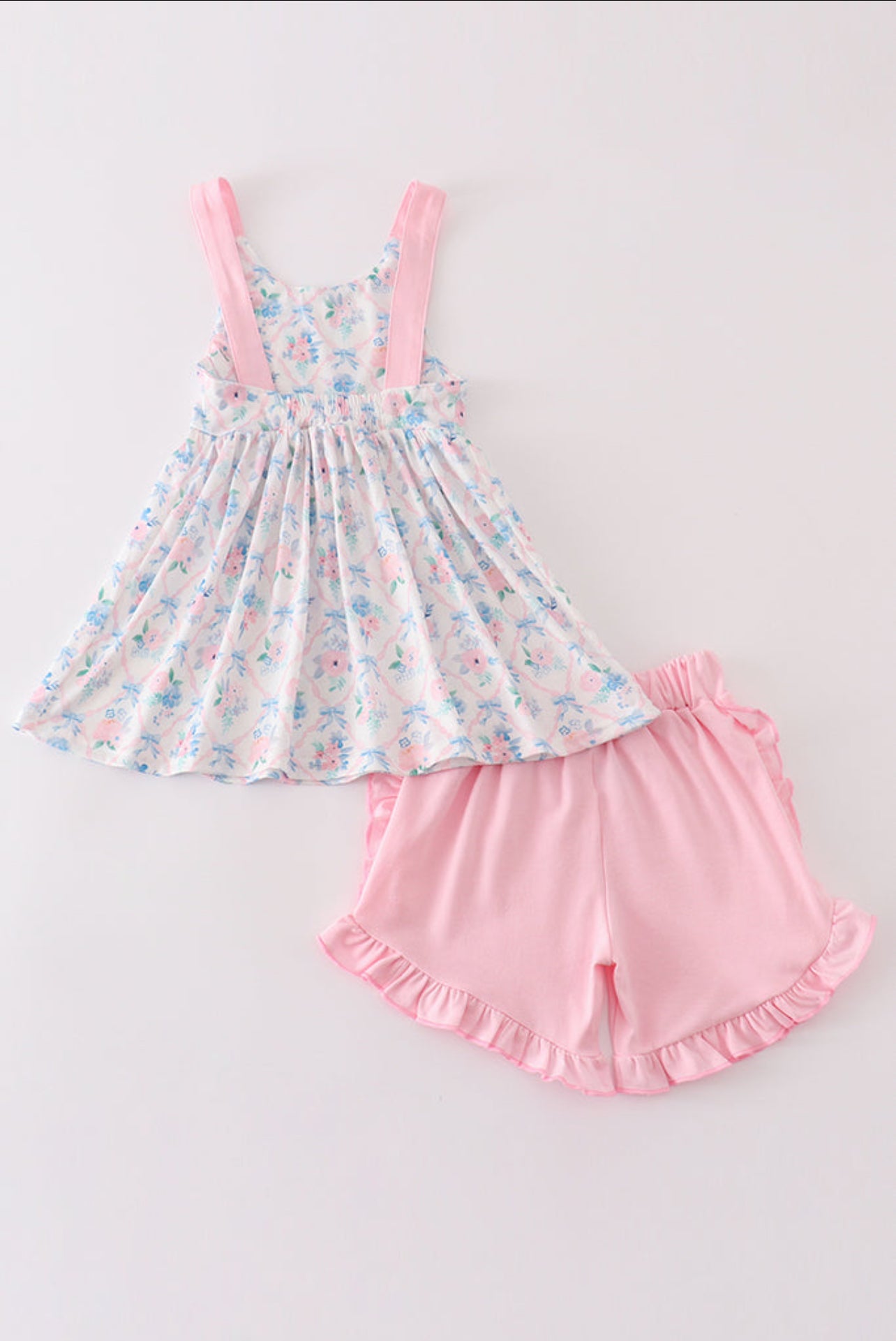 Toddler Girls Pink Floral Tank Top with Ruffle Shorts – 2 Piece Summer Outfit