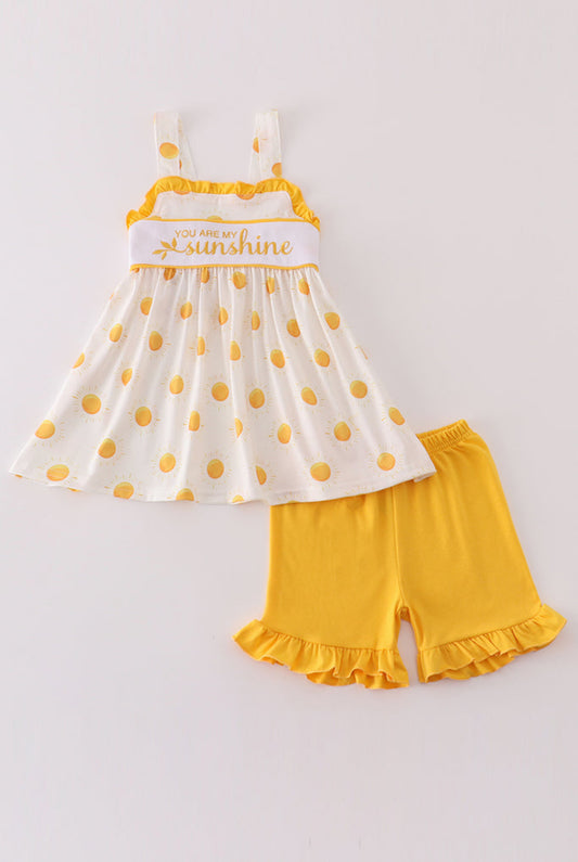Sunshine Embroidered Ruffled Shorts Set