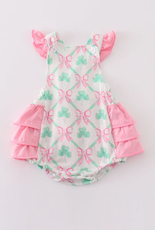 Alpha Clover Embroidered Infant Girl Bubble Romper