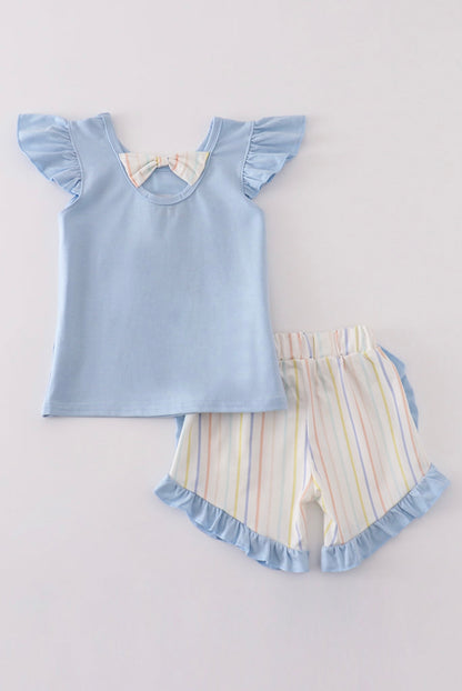 Toddler Girls “You Are My Sunshine” Top & Striped Ruffle Shorts Set – 2 Piece Outfit