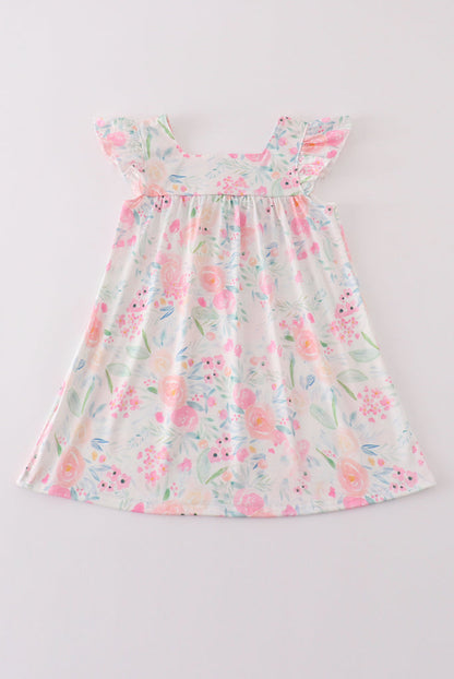 Toddler Girls Pastel Floral Flutter Sleeve Dress