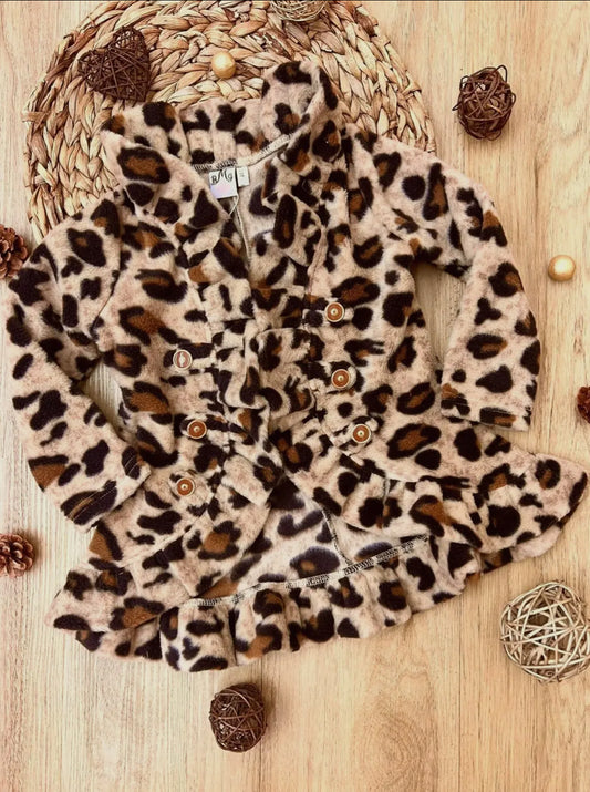 Leopard Ruffle Fleece Cardigan