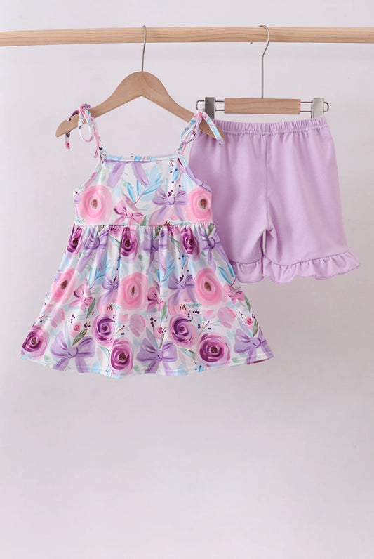 Mommy & Me: Blush Bloom Bow Ruffled Shorts Set ~ 2 Week Turnaround