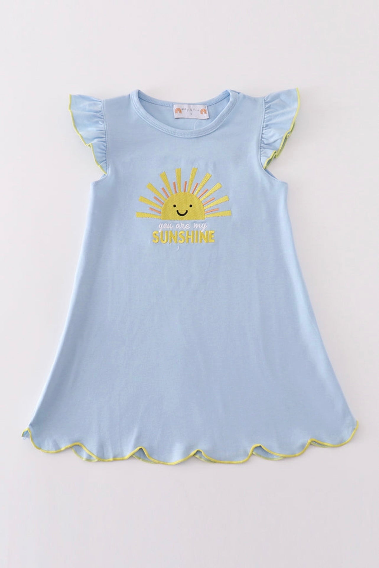 “You Are My Sunshine” Flutter Sleeve Dress – Light Blue