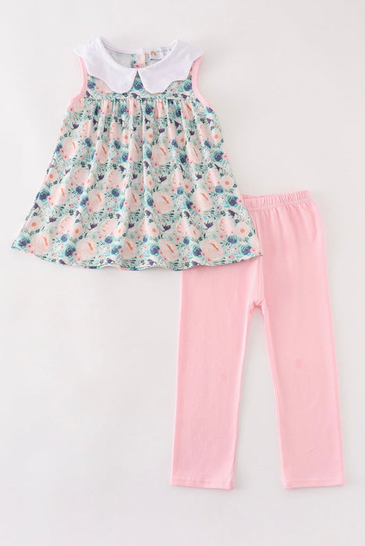 Toddler Girls Floral Tunic Top with Pink Leggings – 2 Piece Outfit Set