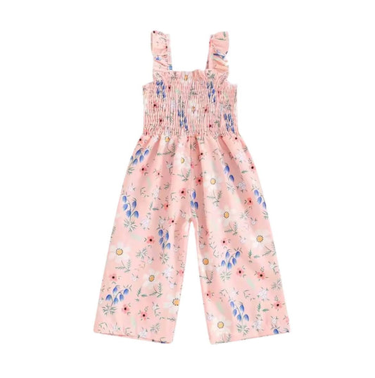 Pink Floral Smocked Wide Leg Jumper (PRE-ORDER) - Expected Arrival 03/03/2025