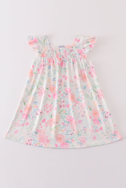 Toddler Girls Pastel Floral Flutter Sleeve Dress
