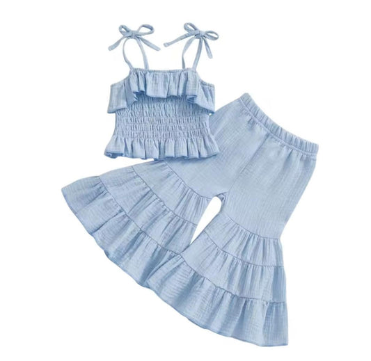 Blue Smocked Flare Pant Set (PRE-ORDER) - Expected Arrival 03/03/2025