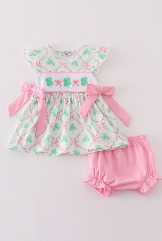 Alpha Clover Embroidered 2 Piece Bow Bloomer Set